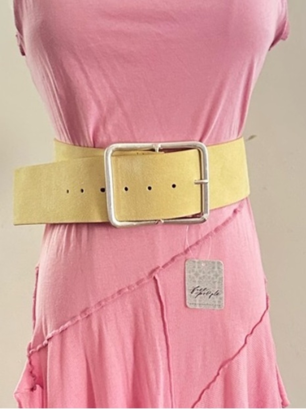 Free People NWT Buttercream Suede Wide Belt Oversized Buckle M/L